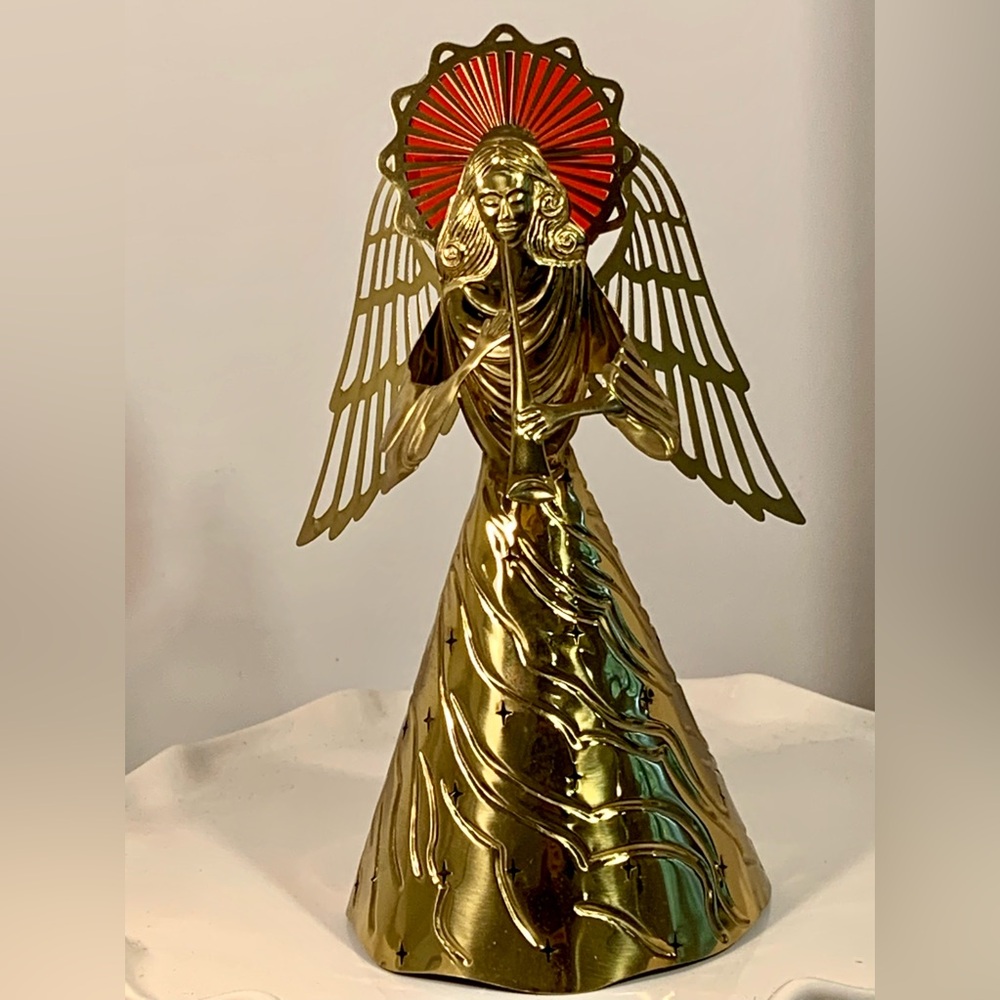 Vintage Golden Angel with Trumpet Tree Topper NIB